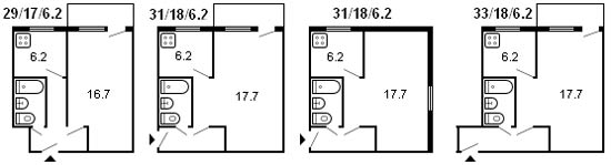 1部屋フルシチョフのレイアウト、シリーズ434 1960