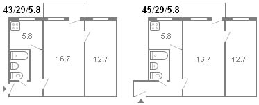 2部屋のフルシチョフのレイアウト、シリーズ434、1961