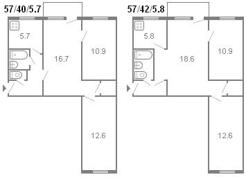 3部屋のフルシチョフのレイアウト、シリーズ434、1964