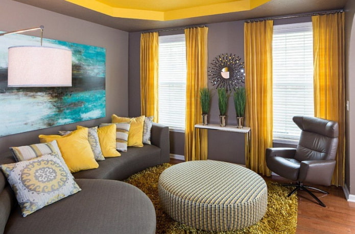 interior design nei toni del grigio-giallo