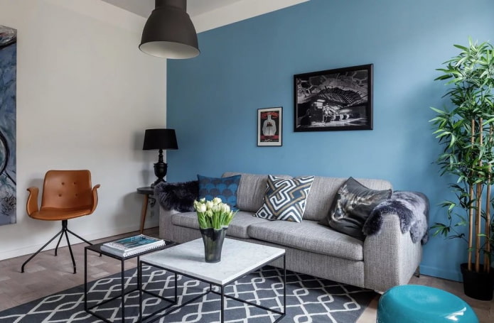 interior design nei toni del grigio-blu