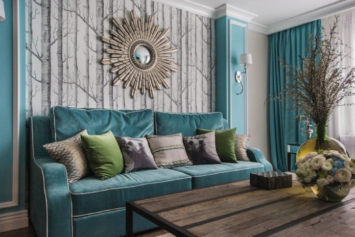 interior design nei colori grigio-turchese