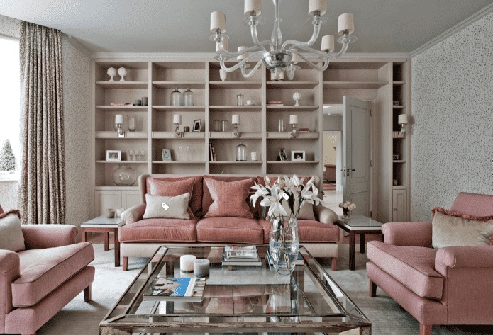interior design nei colori rosa e grigio