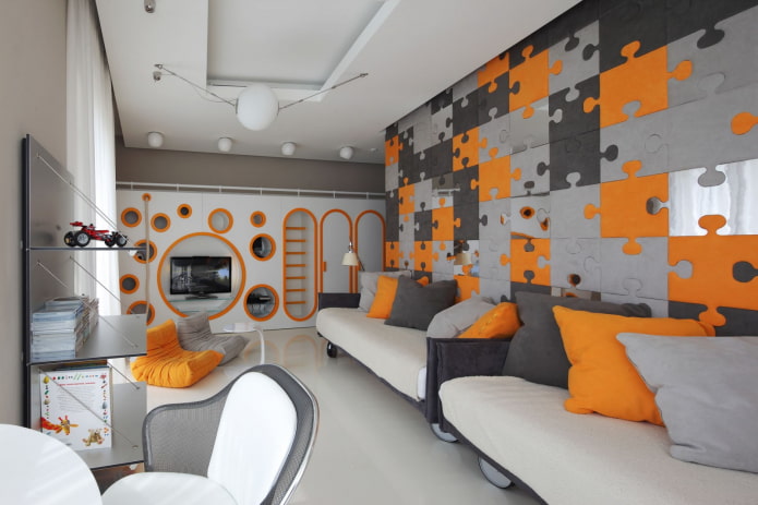 dizajn interijera u sivo-narančastim bojama