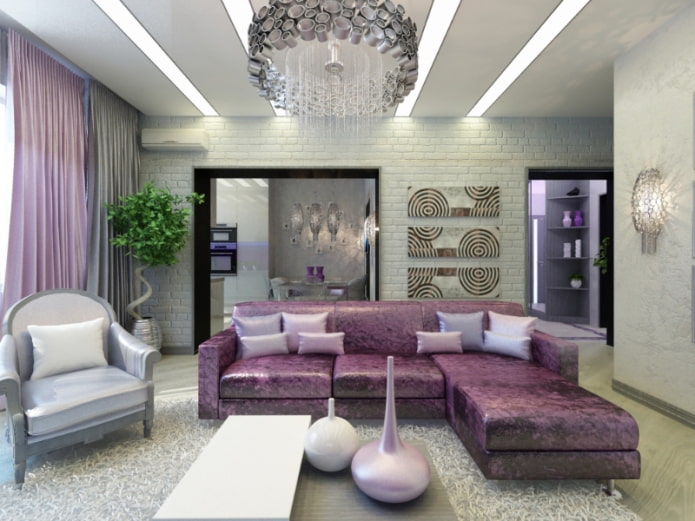 interior design nei toni del grigio-viola