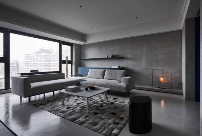 interni grigi nello stile del minimalismo