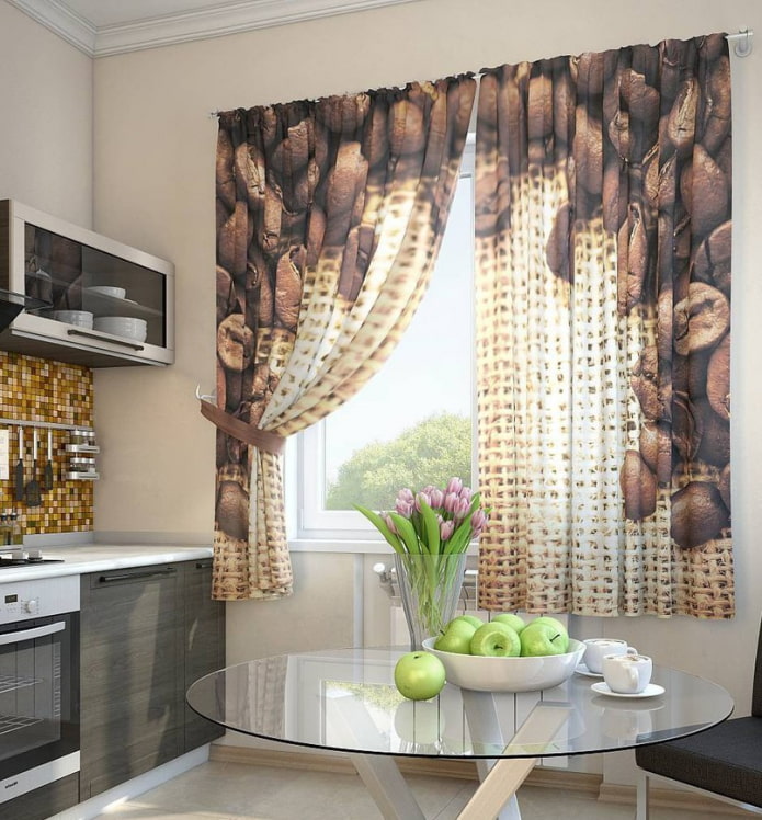 キッチンのコーヒー豆をイメージしたカーテン