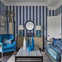 Mėlyni tapetai: deriniai, dizainas, užuolaidų pasirinkimas, stilius ir baldai, 80 nuotraukų interjere -10