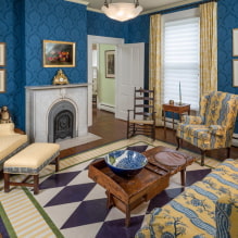 Blauw behang: combinaties, design, gordijnenkeuze, stijl en meubels, 80 foto's in het interieur -5