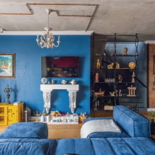 Mėlyni tapetai: deriniai, dizainas, užuolaidų pasirinkimas, stilius ir baldai, 80 nuotraukų interjere -4