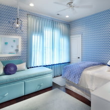 Blauw behang: combinaties, design, gordijnenkeuze, stijl en meubels, 80 foto's in het interieur -1