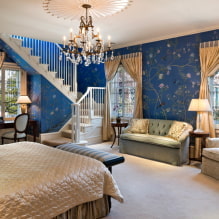 Blauw behang: combinaties, design, gordijnenkeuze, stijl en meubels, 80 foto's in het interieur -0