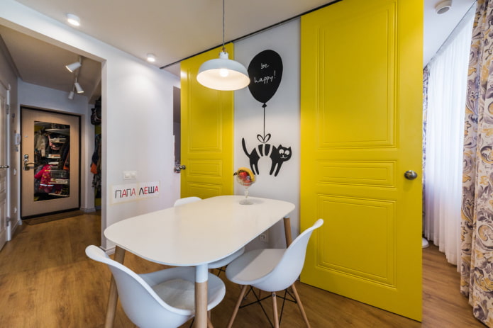 συνδυασμός χρώματος πόρτας με πάτωμα στο εσωτερικό της κουζίνας
