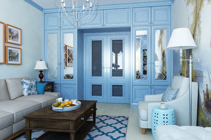 blauwe deuren in het interieur