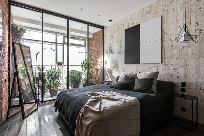 ロッジアと組み合わせた寝室のインテリアデザイン
