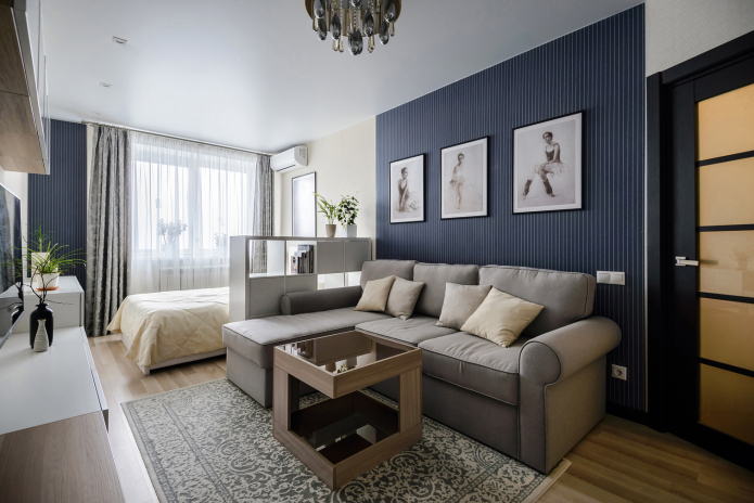Hálószoba és nappali egy szobában: példák a zónákra és a tervezésre