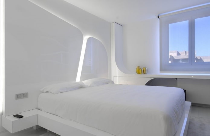 snježno bijela spavaća soba visoke tehnologije
