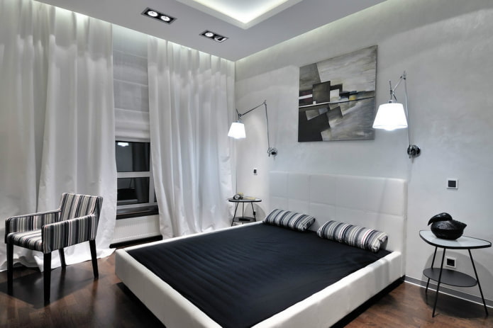 Crno -bijeli interijer spavaće sobe