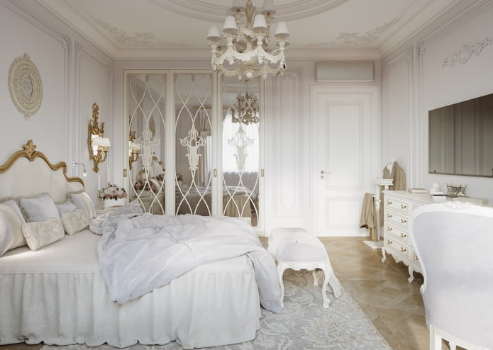 פנים חדר שינה לבן בסגנון קלאסי