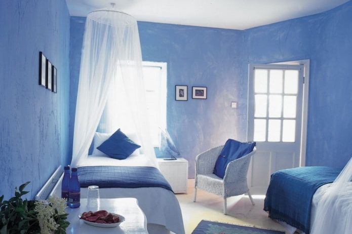 kék és kék hálószoba belseje