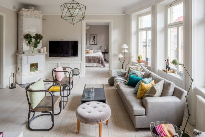 woonkamer interieur in eclectische stijl