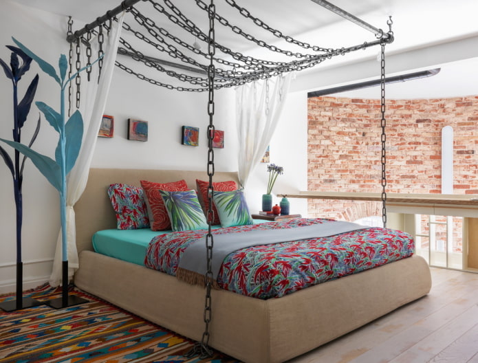 חדר שינה בסגנון פיוז'ן עם אלמנטים לופט