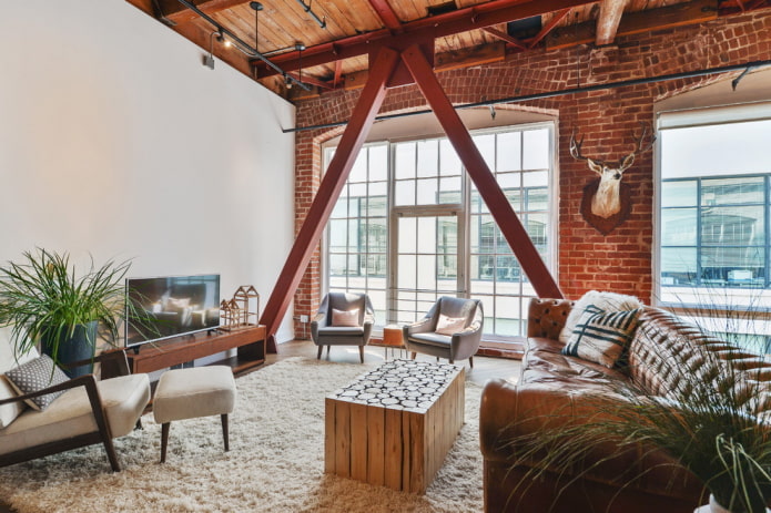 tavolino da caffè in un interno in stile loft