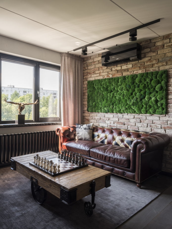 bruine tafel in een loft-stijl interieur