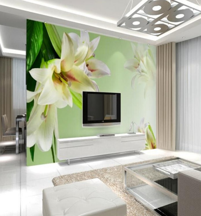 TV prostor sa zidom s cvijećem u unutrašnjosti