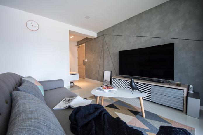 Televizorius gyvenamajame kambaryje: nuotrauka, vietos pasirinkimas, sienų dizaino galimybės salėje aplink televizorių