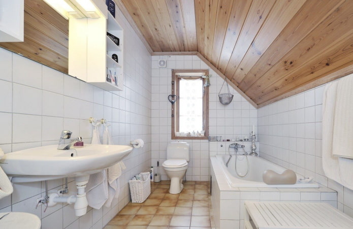 ξύλινη οροφή στο μπάνιο