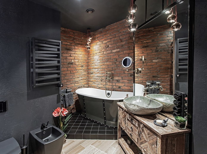loft stílusú fürdőszobai dekoráció