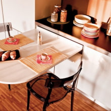 Τραπέζι αναδίπλωσης: φωτογραφία στο εσωτερικό, τύποι, φόρμες, υλικά, ενσωματωμένες επιλογές-7