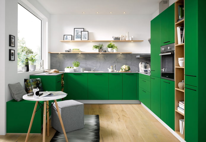 מטבח ירוק: תמונות, רעיונות עיצוב, שילובים עם צבעים אחרים