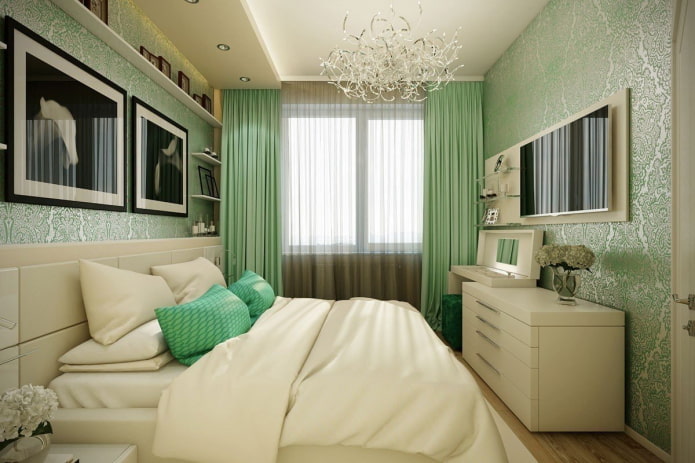 שילוב צבעים בפנים חדר השינה בגוונים ירוקים