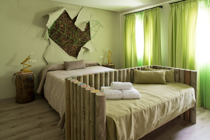 חדר שינה ירוק בסגנון אקולוגי