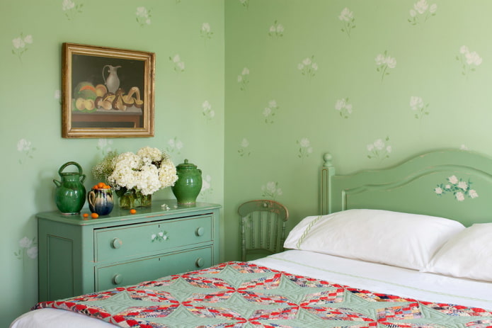 חדר שינה ירוק בסגנון פרובנס
