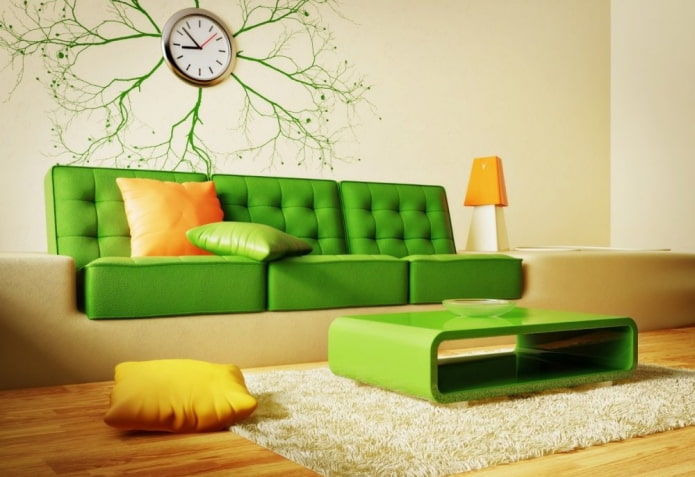 savas zöld kanapé a belső térben