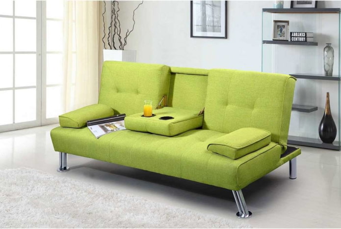 kanapé-könyv zöld a belső térben