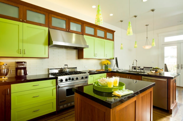 zeleno-smeđi dizajn kuhinjskog seta