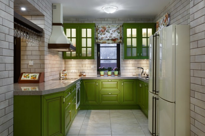 Zeleni kuhinjski set: mogućnosti izbora, kombinacije, 60 fotografija