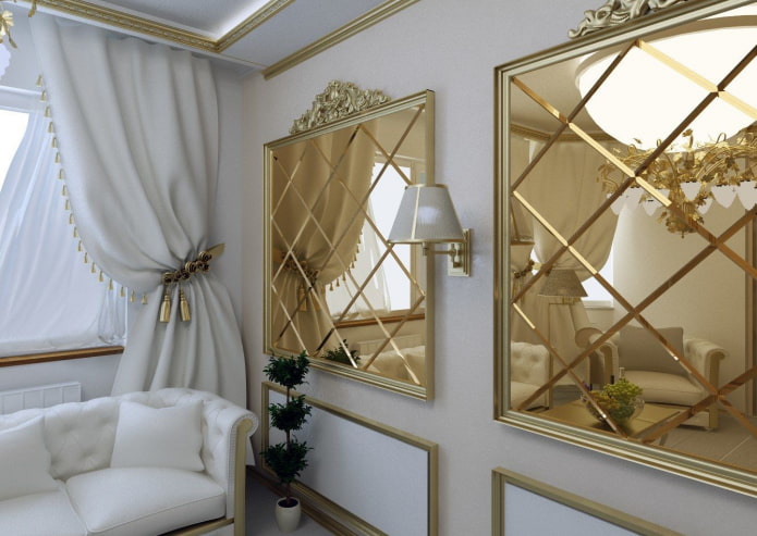 gefacetteerde spiegels in een baguette lijst in het interieur